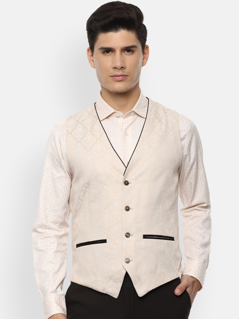 

V Dot Men Beige Printed Waistcoat