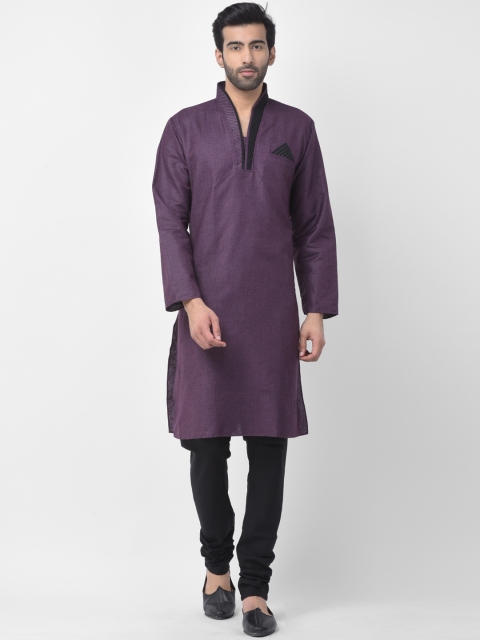 

SG LEMAN Men Purple & Black Solid Kurta with Churidar