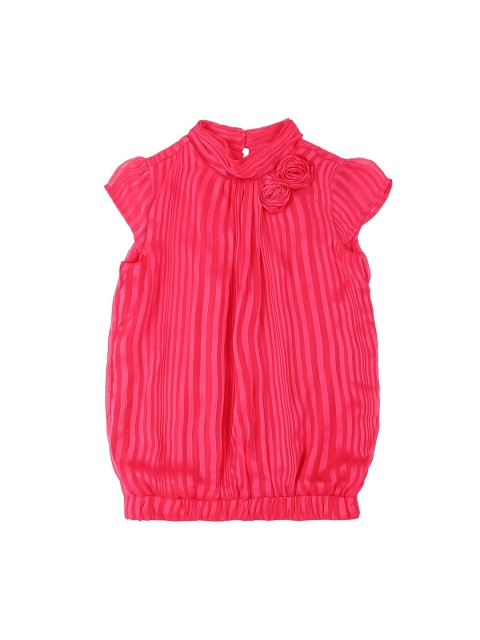 

Pantaloons Junior Girls Fuchsia Striped Blouson Pure Cotton Top