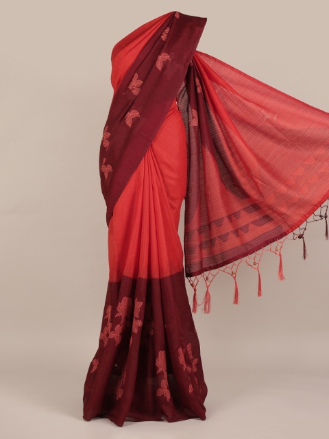 

Pothys Red Solid Jute Silk Saree
