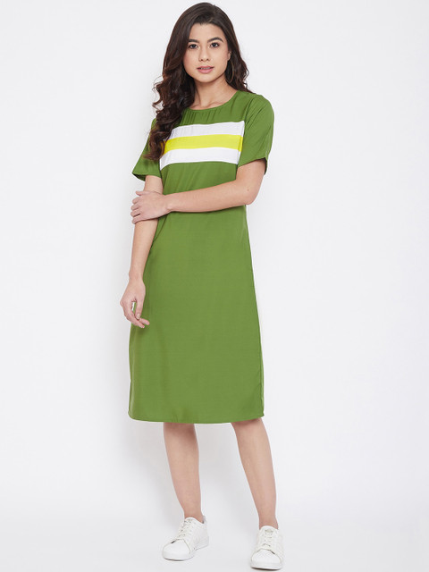 

CHROME & CORAL Women Green Striped A-Line Dress