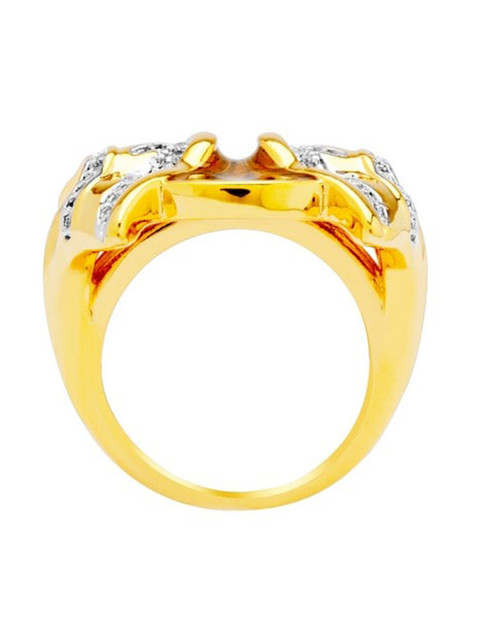 

shaze Rhodium-Plated Gold-Toned & White Stone-Studded Finger Ring