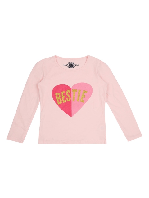 CHALK by Pantaloons Girls Pink Printed Round Neck Pure Cotton T-shirt