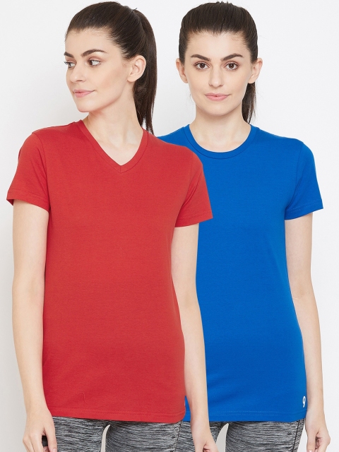 

C9 AIRWEAR Women Pack Of 2 Solid V-Neck Pure Cotton T-shirts, Red
