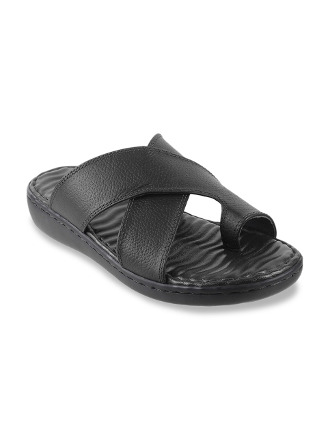 

Metro Men Black Solid Leather Comfort Sandals