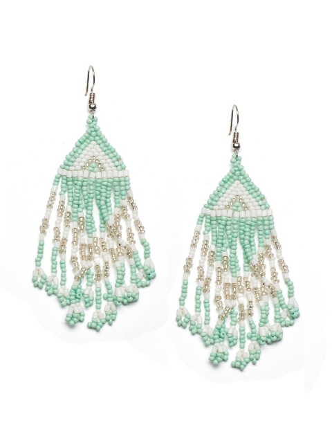 

Foxy Sperks Green & Off-White Geometric Drop Earrings
