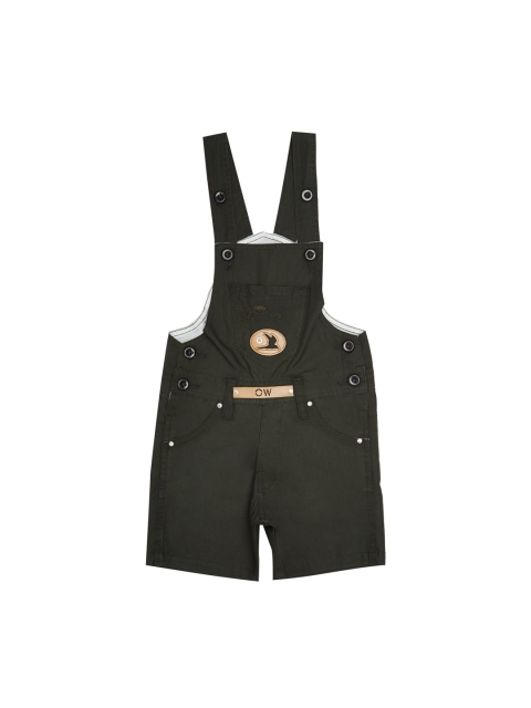 

FirstClap Kids Olive Green Solid Denim Dungarees