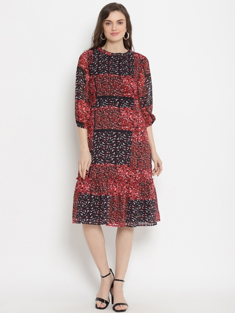 

The Vanca Women Red & Black Printed A-Line Dress