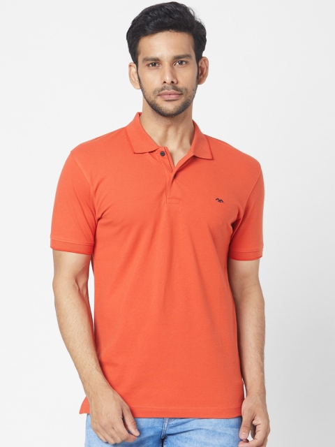 

Mufti Men Orange Solid Polo Collar T-shirt