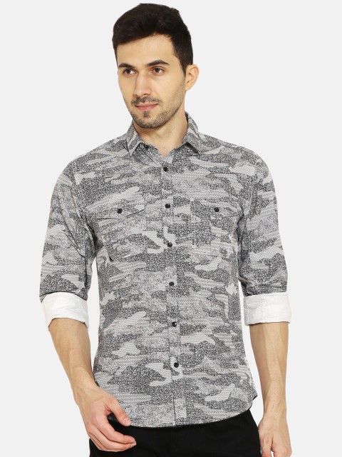 

IVOC Men White & Black Slim Fit Printed Casual Shirt