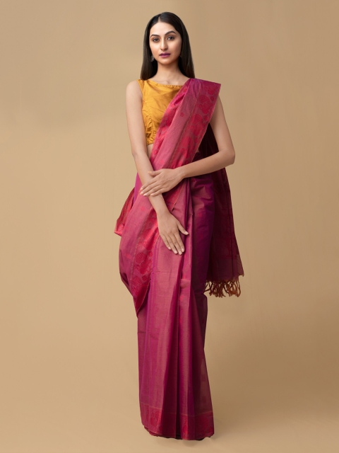 

Unnati Silks Pink Pure Cotton Solid Mysore Silk Saree