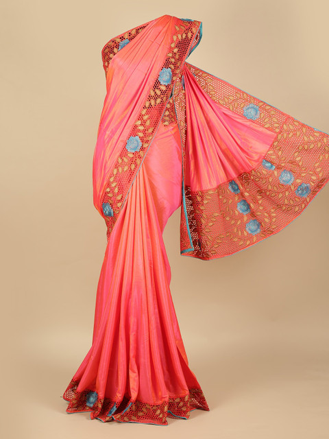 

Pothys Pink Solid Art Silk Saree