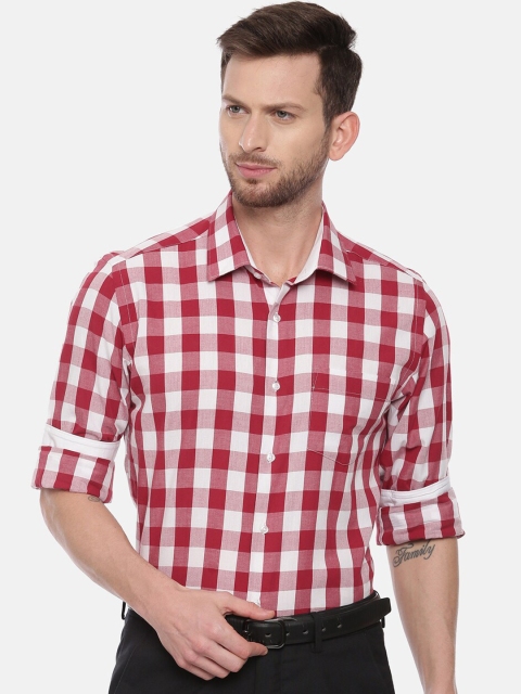 

IVOC Men White & Maroon Slim Fit Checked Formal Shirt