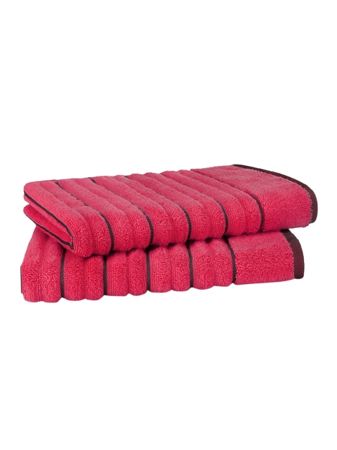 

SPACES Set Of 2 Pink & Black Striped 575 GSM Hand Towels
