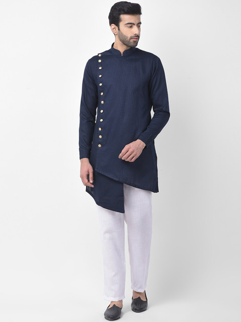 

SG LEMAN Men Blue & White Solid Kurta with Trousers