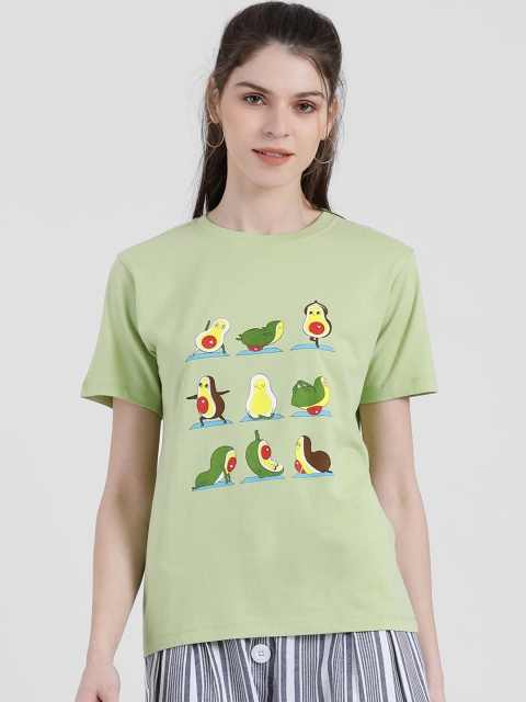 

Zink London Women Green Printed Cotton Round Neck T-shirt