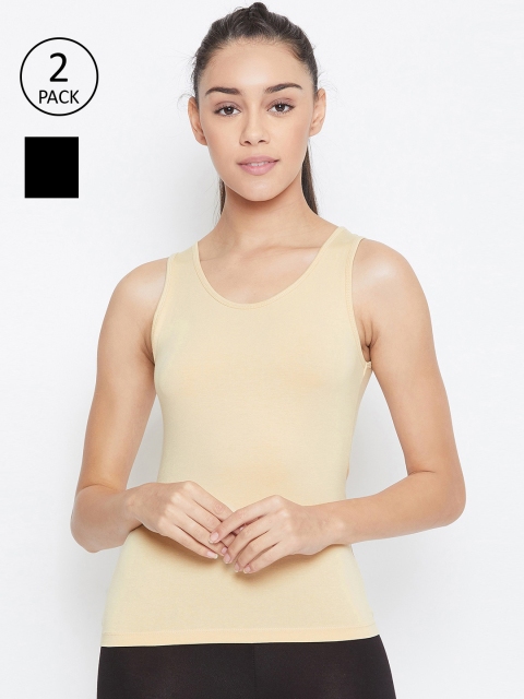 

C9 Women Pack Of 2 Nude-Coloured & Black Solid Tank Tops