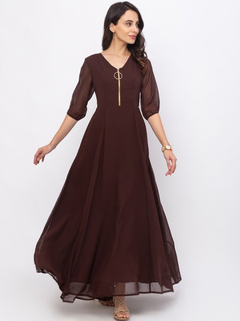 

Iti Women Brown Solid Maxi Dress
