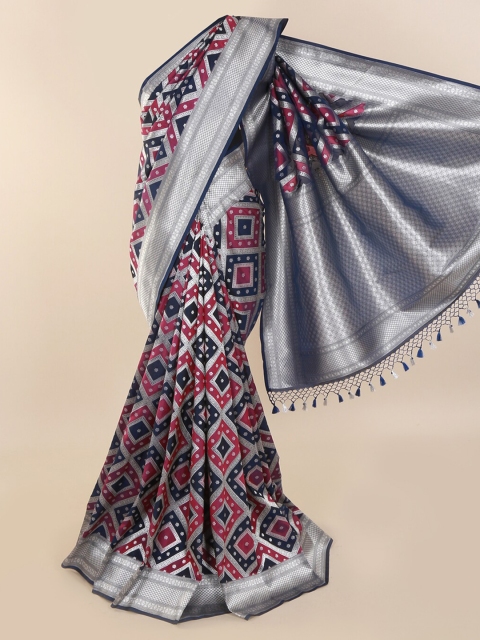 

Pothys Multicoloured & Silver-Toned Pure Silk Woven Design Banarasi Saree, Multi