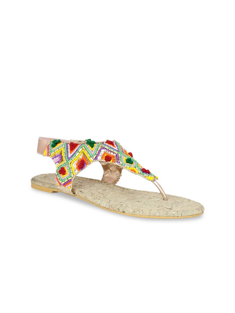 

Inc 5 Women Copper-Toned Woven Design Open Toe Flats