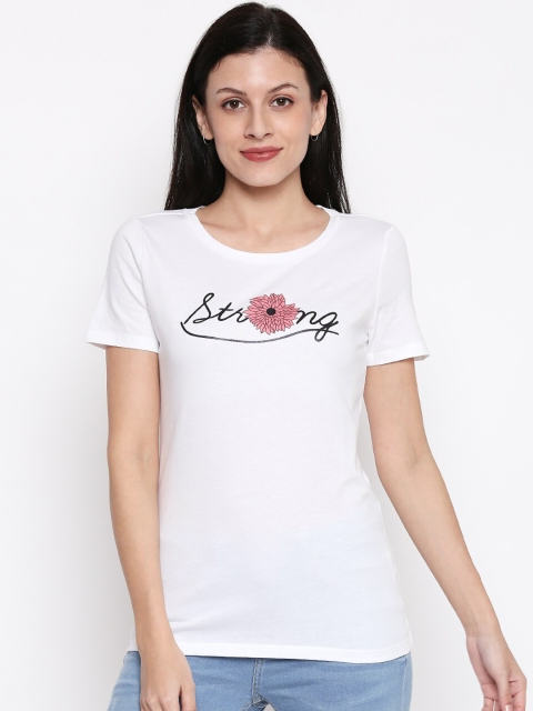 

Honey by Pantaloons Women White Printed Cotton Round Neck Pure Cotton T-shirt