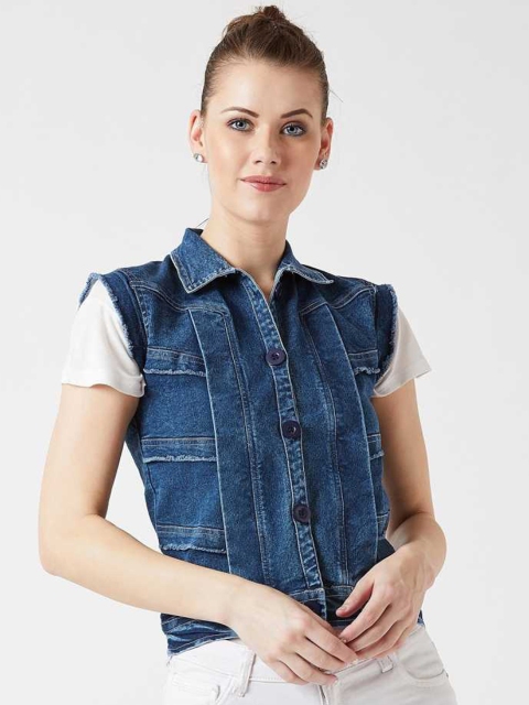 

U&F Women Blue Solid Denim Jacket