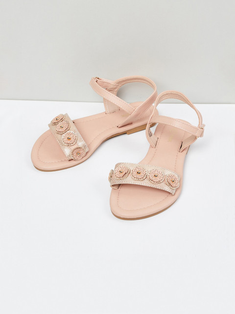 

max Girls Pink Embellished Open Toe Flats