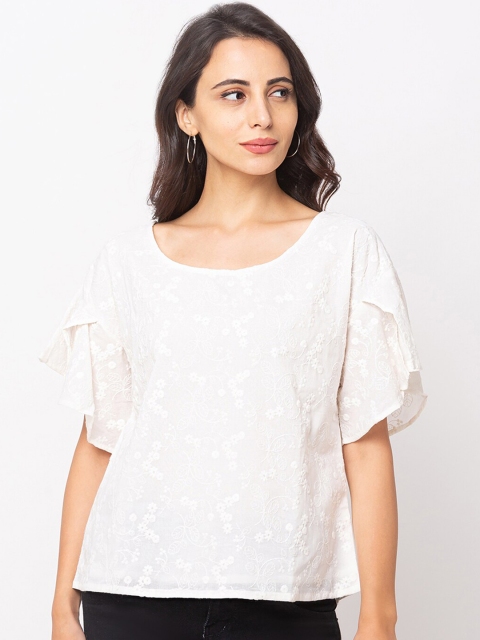 

Globus Women White Self Design A-Line Top