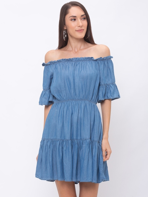 

Globus Women Blue Solid Fit and Flare Dress