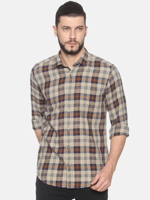 

IVOC Men Khaki Slim Fit Checked Casual Shirt
