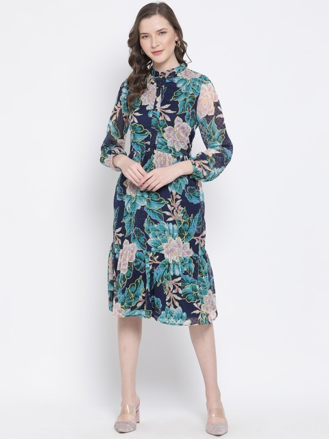 

Oxolloxo Women Blue Printed A-Line Dress