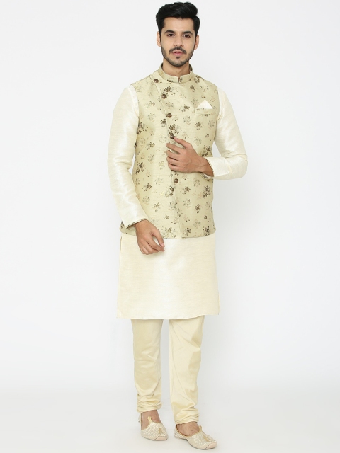 

Manyavar Men Cream-Coloured Solid Kurta with Churidar and Jacket