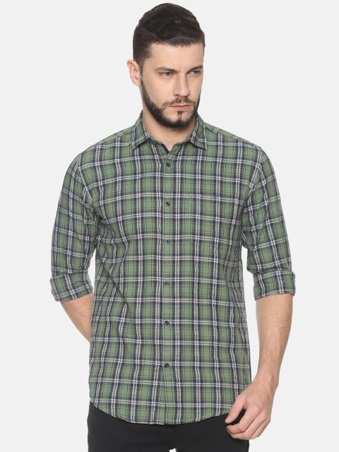 

IVOC Men Green & Off-White Slim Fit Checked Casual Shirt