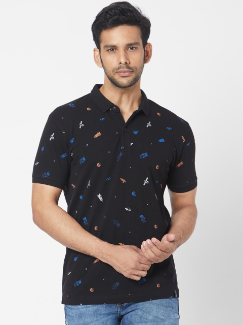 

Mufti Men Black Printed Polo Collar T-shirt