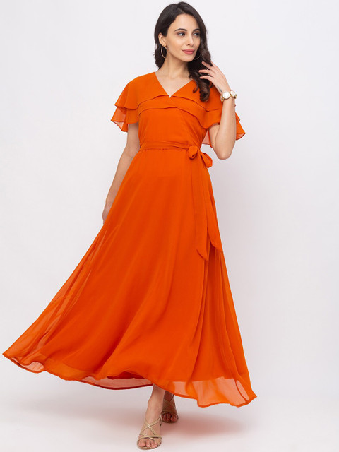 

Iti Women Orange Solid Maxi Dress