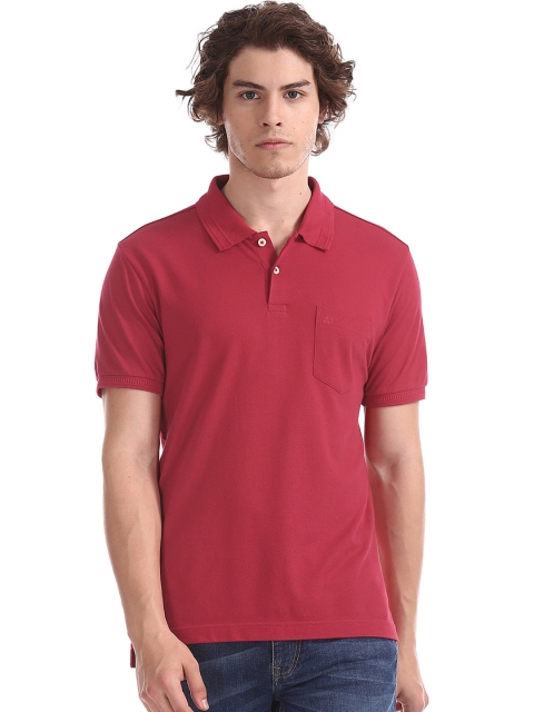 AD By Arvind Men Red Solid Polo Collar T-shirt