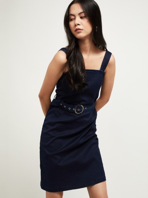 

max Women Navy Blue Solid Pinafore Dress