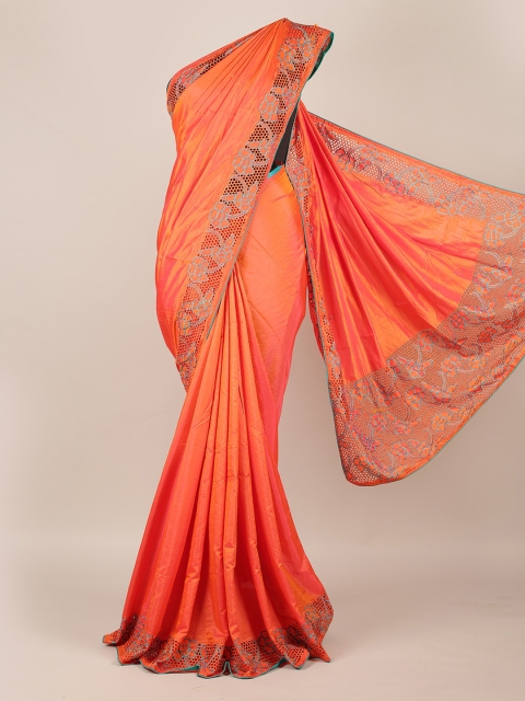 

Pothys Orange Solid Art Silk Saree