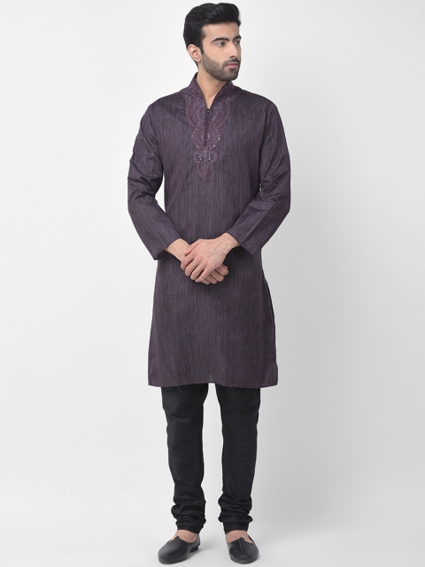 

SG LEMAN Men Purple & Black Solid Kurta with Churidar