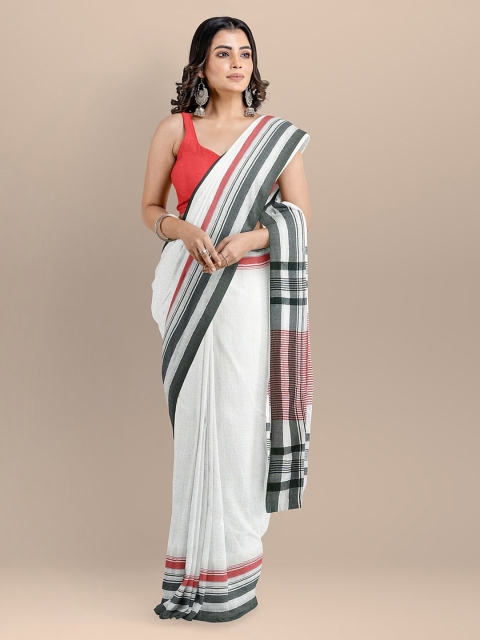 

BharatSthali White & Black Pure Cotton Solid Maheshwari Sustainable Saree