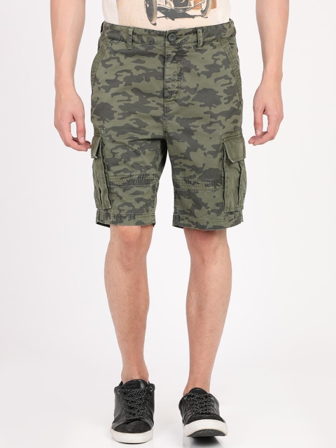 

Breakbounce Men Olive Green Printed Slim Fit Cargo Shorts