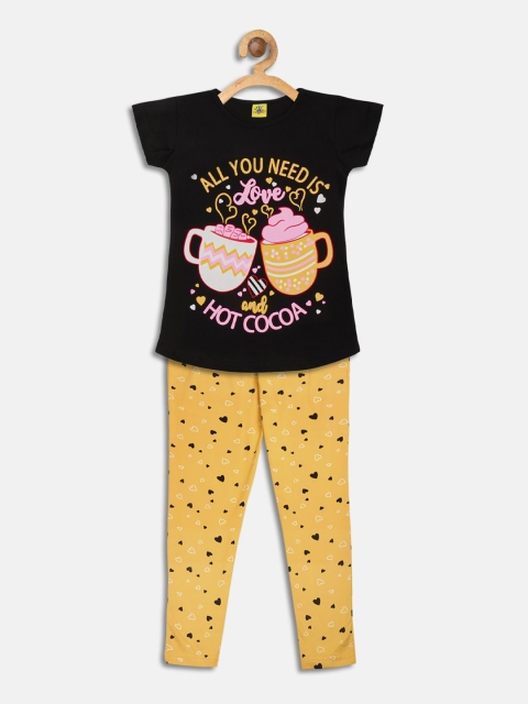 

Punkster Girls Black & Yellow Printed Night Suit