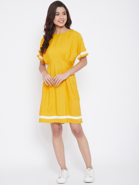 

CHROME & CORAL Women Mustard Yellow Solid Fit and Flare Dress