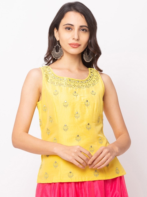 

Globus Women Yellow Embroidered Top