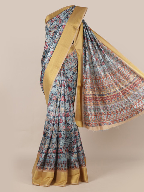

Pothys Grey Printed Jute Silk Saree