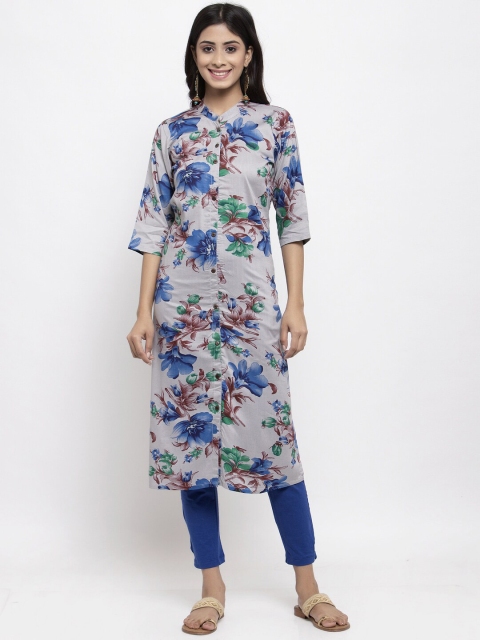 

NEUDIS Women Grey & Blue Printed Kurti with Trousers