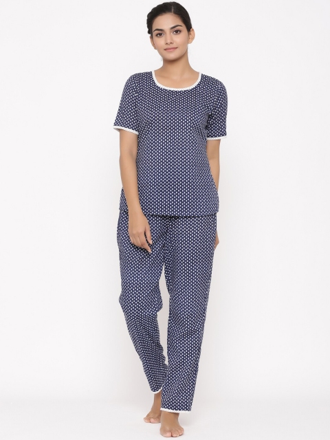 

WomenMagic Women Blue & White Polka Dot Printed Night Suit