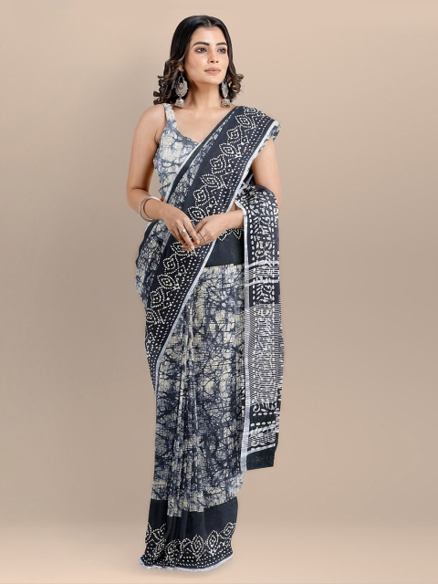 

BharatSthali Blue Silk Cotton Printed Venkatgiri Sustainable Saree