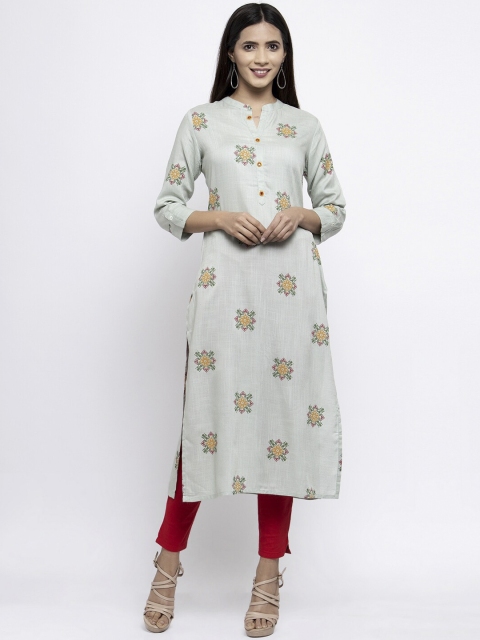 

Kiaasa Women Grey Floral Printed Straight Kurta