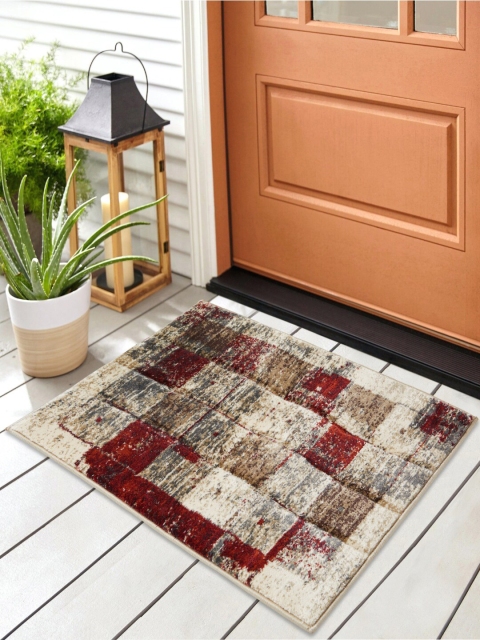 

SPACES Beige & Red Printed Anti Skid Doormat